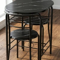 HOMCOM Eetset 3-delig, keukentafel en stoelen voor 2 personen met rek, woonkamer, zwarte marmerlook(m-12)