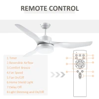 HOMCOM Ventilateur plafond avec lumière et télécommande 20,5 W, 6 vitesses 3 couleurs d'éclairage et minuterie, 132 cm, blanc(m-8)