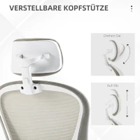 Vinsetto Bürostuhl, drehbares Kopfteil, höhenverstellbar, Nierenpolster, atmungsaktiver Bezug, bis 120kg, Grau(m-6)