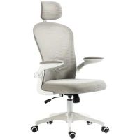 Vinsetto Bürostuhl, drehbares Kopfteil, höhenverstellbar, Nierenpolster, atmungsaktiver Bezug, bis 120kg, Grau(m-10)