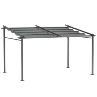 Outsunny Pergola, inklusive Befestigungsmaterial, ausziehbares Dach, 3,97 m x 2,95 m x 2,3 m, Dunkelgrau(m-11)