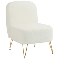 HOMCOM Fauteuil Salon Sans Accoudoirs, Fauteuil d'Appoint Rembourré en Tissu Bouclette, Coussin Épais, Assise Large, Blanc(m-18)