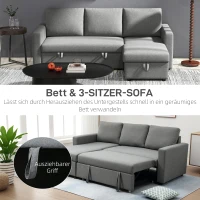 HOMCOM hoekbank met slaapfunctie opbergruimte Slaapbank met chaise longue L-vorm(m-4)