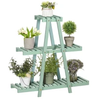 Outsunny plantenrek, bloemenrek met 3 treden, plantentrap voor 6 bloempotten, plantenstandaard voor tuin, balkon, hout, lichtgroen, 76 x 26 x 76 cm(m-11)