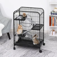 PawHut Knaagdierkooi 3-laagse kooi voor kleine dieren, voerbak, waterfles, rolbaar(m-2)