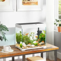 PawHut Aquarium, 17 L Tropenfischaquarium, leichte Pflege, klare Sicht, mit LED-Leuchten, 35L x 21B x 31H cm, Weiß+Schwarz(m-2)