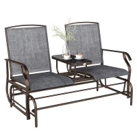 Outsunny Metaal tuinbank schommelstoel tuinstoel 2-zits met tafel schommel bruin(m-11)