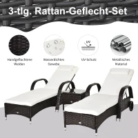 Outsunny Poly-rotan ligstoelset met tafel ligbank voor buiten tuinmeubelen met kussens(m-7)