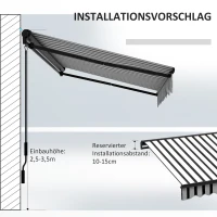 Outsunny Zonnescherm Luifel Terrasluifel, weerbestendig, 1 handkruk, 295 x 250 x 150 cm, Grijs + Wit(m-8)
