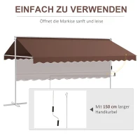 Outsunny Vrijstaande markies 4,5x3,4m, kantelbaar, slinger, metalen frame, bruin(m-5)