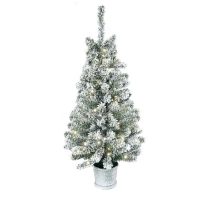 HOMCOM Mini-kerstboom Ø40x90 cm, Kunst Sneeuw, 60 LEDs, Brandvertragend, Kunststof, Groen/Wit(m-10)