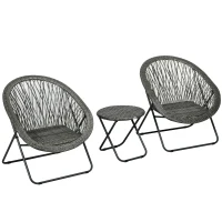 Outsunny Tuinmeubelset, 3-delig, rotanlook, 2 stoelen, 1 tafel, inklapbaar, Grijs(m-1)
