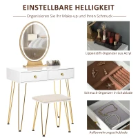 HOMCOM make-uptafel met kruk wit messing 80 cm x 40 cm x 136 cm(m-6)