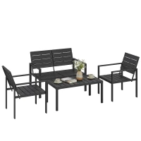Outsunny Salon de jardin extérieur 4 pièces canapé 2 places, 2 chaises et table basse, mobilier de jardin terrasse veranda, noir(m-12)