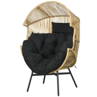 Outsunny Rattansessel Outdoor-Sessel Gartensessel, PE-Rattan, 89 cm x 75 cm x 143 cm, Natur + Schwarz(m-10)