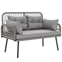 Outsunny Canapé de jardin avec coussins et oreillers 2 places en résine tressée, canapé d'extérieur avec accoudoirs gris foncé