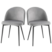 HOMCOM Set van 2 eetkamerstoelen keukenstoel gestoffeerde stoel fluweel metaal grijs(m-10)