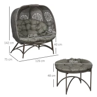 Outsunny Tuinmeubelset, 2 rieten stoelen met bijzettafel, inklapbaar, zitkussens, metalen frame, kleur: zand(m-3)