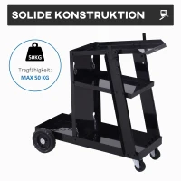 DURHAND laswagen, wagen voor gasflessen, met veiligheidsketting, 3 schappen, zwart(m-6)