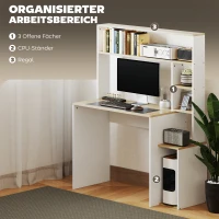 HOMCOM Computertisch, Schreibtisch mit offenen Regalen und Ablagefächern, aus Stahl, Hellbraun+Weiß(m-4)