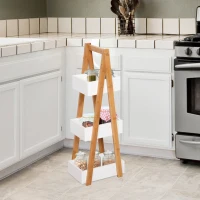 HOMCOM Badkamerstelling ladderrek 3 niveaus ladderkast badkamer opbergkast stelling wit(m-2)