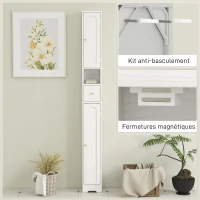 HOMCOM Meuble colonne salle de bain, meuble de rangement, 2 portes, tiroir, compartiment ouvert, étagère réglable, blanc(m-7)