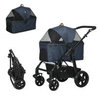 PawHut 2-in-1 design hondenbuggy, opvouwbare hondentas, donkerblauw(m-11)