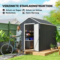 Outsunny Tuinhuis, metalen opbergschuur, dubbele deur, raam, 259x172x222 cm, grijs/wit(m-4)