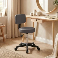 HOMCOM Tabouret massage a roulettes reglable en hauteur pivotant avec dossier ergonomique gris(m-2)