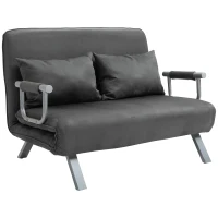 HOMCOM Tweepersoonsbank fauteuil armleuning opklapbed logeerbed chaise longue 3-in-1 grijs(m-11)