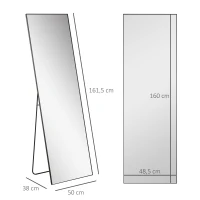 HOMCOM Grote staande spiegel, wandspiegel, lichaamsspiegel, 161,5 cm, zilver(m-3)