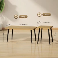 HOMCOM 2er-Set Kaffeetische, Großer und kleiner Tisch mit Metallrahmen und Holzplatte, Flexible Couchtische, Naturholz(m-3)