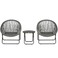 Outsunny Tuinmeubelset, 3-delig, rotanlook, 2 stoelen, 1 tafel, inklapbaar, Grijs(m-10)