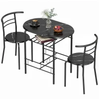 HOMCOM Eetset 3-delig, keukentafel en stoelen voor 2 personen met rek, woonkamer, zwarte marmerlook(m-13)