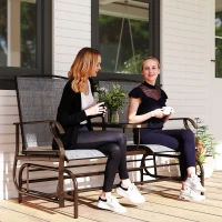 Outsunny Metaal tuinbank schommelstoel tuinstoel 2-zits met tafel schommel bruin(m-2)