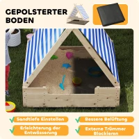 AIYAPLAY Sandkiste für Kinder, Sandkasten mit wetterfestem Zeltdach, für 3 Kinder im Alter von 3-6 Jahren, 120 x 120 x 126,5 cm(m-6)