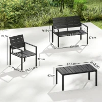 Outsunny Salon de jardin extérieur 4 pièces canapé 2 places, 2 chaises et table basse, mobilier de jardin terrasse veranda, noir(m-3)