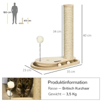 PawHut krabpaal voor katten, 40 cm, klimpaal met kattenzuil, krabpaal(m-3)