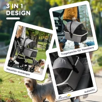 PawHut hondenkar, 2-in-1 hondenwagen, draagtas, opvouwbare hondenbuggy, grijs(m-5)