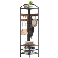 HOMCOM Mobilier de intrare de colț, vestiar cu 4 niveluri, depozitare pentru încălțăminte, 8 cârlige mobile, 2 rafturi, maro rustic(m-7)