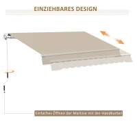 Outsunny handmatige knikarmluifel 395 cm luifel met handslinger balkonluifel zonwering wandmontage balkon aluminium wit + beige 395 x 245 cm | Aosom(m-7)