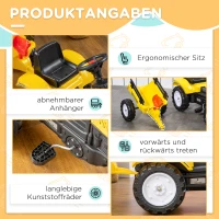 HOMCOM Trapauto met aanhanger tractor traptractor vanaf 3 Jaar speelgoed kinderen geel(m-4)