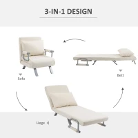 HOMCOM Relaxsessel Liegesessel Sessel, Liegefunktion, Gästebett, 65 cm x 69 cm x 80 cm, Cremeweiß(m-5)