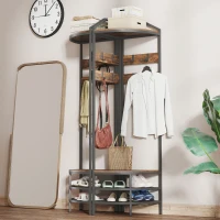 HOMCOM Mobilier de intrare de colț, vestiar cu 4 niveluri, depozitare pentru încălțăminte, 8 cârlige mobile, 2 rafturi, maro rustic(m-4)