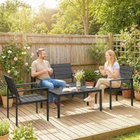 Outsunny Salon de jardin extérieur 4 pièces canapé 2 places, 2 chaises et table basse, mobilier de jardin terrasse veranda, noir(m-10)