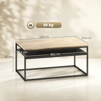 HOMCOM Salontafel met Opbergruimte, modern industrieel, 2 planken & verstelbare poten, eiken(m-3)