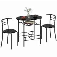 HOMCOM Eetset 3-delig, keukentafel en stoelen voor 2 personen met rek, woonkamer, zwarte marmerlook(m-14)