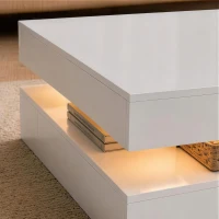 HOMCOM LED-salontafel met opbergruimte, 2-laags modern tafelontwerp met open plank en afstandsbediening, hoogglans wit(m-11)