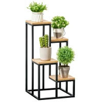 Outsunny plantenrek, bloementrap met 4 niveaus, plantenstandaard op meerdere niveaus, plantenstandaard voor tuin, balkon, hout, naturel, 34 x 34 x 66 cm(m-11)