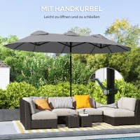 Outsunny parasol, tuinparasol, kantelbaar, met handslinger, winddak, polyester+staal, grijs, 285 x 147 cm(m-6)